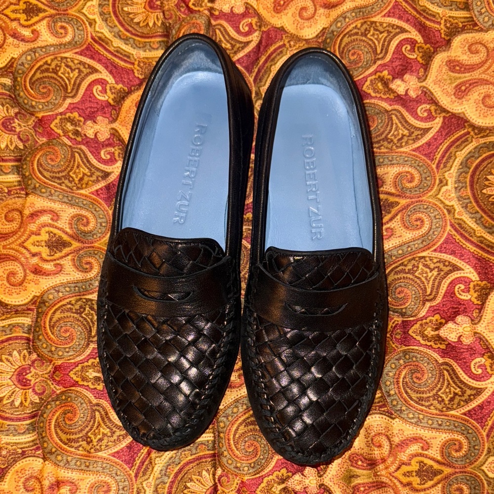 Robert Zur Woven Black Leather Loafers